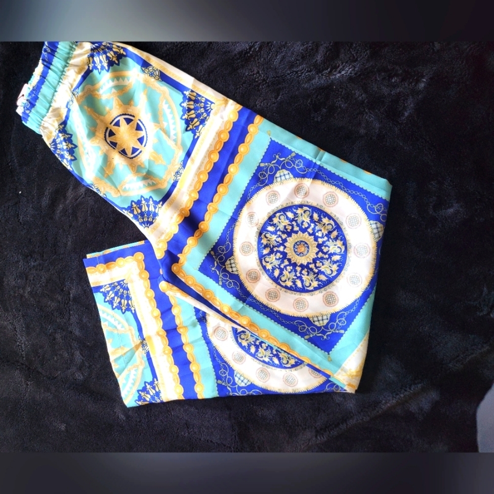 MICAS Blue And Gold Accent Pants. Sz L. NWT RUNS SMALL